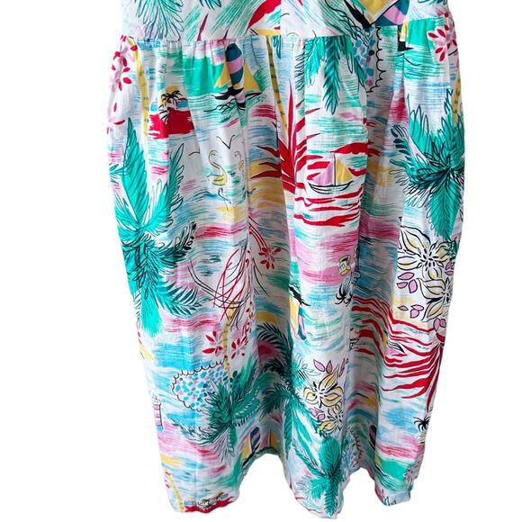 Vtg 80s Neiman Marcus Strapless Smocked Pin Up Tiki Dress Tropical Floral Size M - Picture 3 of 11